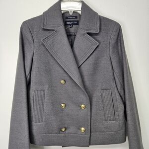 Jones New York Gray Double-Breasted Pea Coat with Gold Buttons